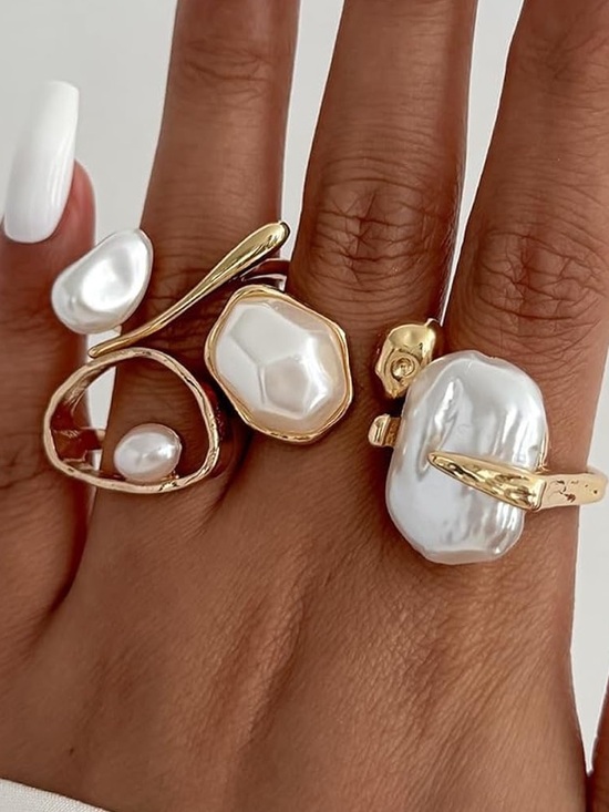 Anthropologie Jewelry - Anthropologie Gold Rings with White Pearl Accents